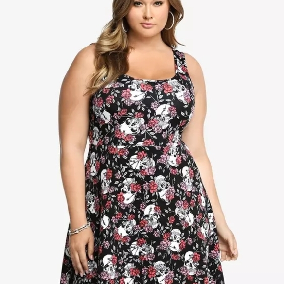 torrid Dresses & Skirts - Torrid Floral Skull Scuba Skater Dress- Size 2x (I think- READ DESCRIPTION)